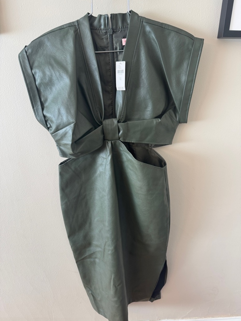 Eva Franco Olive Green Faux-Leather Midi Dress